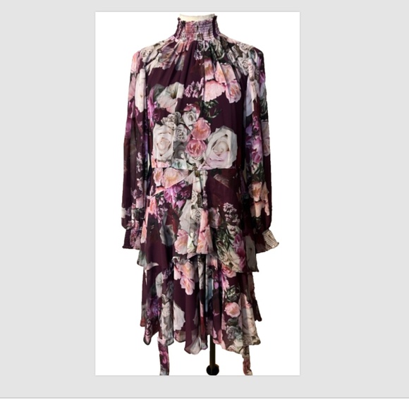 Alex Marie 14 Burgundy Plum Gray Long Sleeve Dress Stretch Career Church NEW - Picture 3 of 16